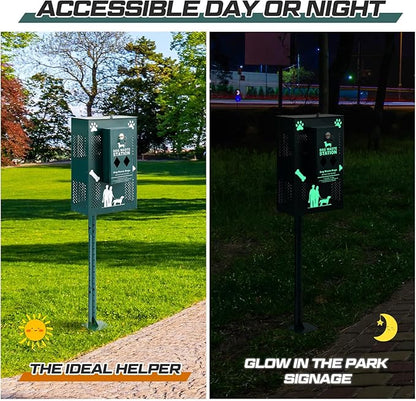 Abbylike Compact Dog Waste Station Outdoor - Pet Poop Waste Bag Dispenser & Litter Bin Combo, Pet Trash Bin Height Adjustable with Reflective Sign for Backyard Commercial Park Trail Yard