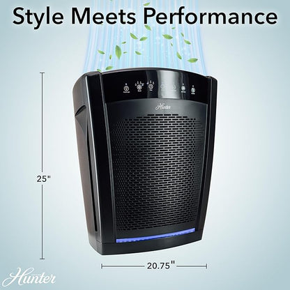 Hunter HP800 Air Purifiers for Home Large Room and Bedroom. True HEPA Air Purifier for Pets, Odors, Allergens, Smoke, Dust, VOC's. Value Bundle w/Extra Filter. Cleans 2585 Ft² per hour. White