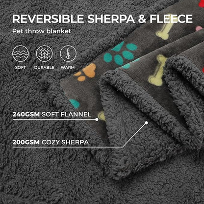 Luciphia Waterproof Pet Blankets for Couch Sofa Bed Cover Cat Liquid Pee Proof Washable Soft Fluffy Large Dog Blanket Reversible Furniture Protection Puppy Grey Bone Thicken Medium（57" x 40"）