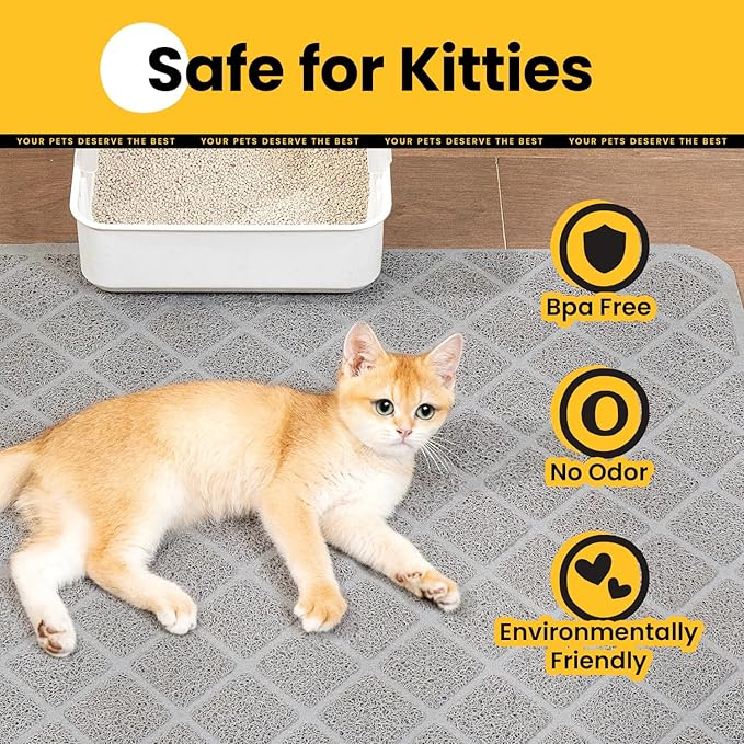 Cat Litter Mat Litter Trapping Mat, 40" x 28" Premium Durable PVC Grid Mesh with Scatter Control, Non-Slip, Less Waste Cat Litter Box Mat, Soft on Kitty’s Paws, Urine Waterproof