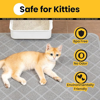 Cat Litter Mat Litter Trapping Mat, 40" x 28" Premium Durable PVC Grid Mesh with Scatter Control, Non-Slip, Less Waste Cat Litter Box Mat, Soft on Kitty’s Paws, Urine Waterproof