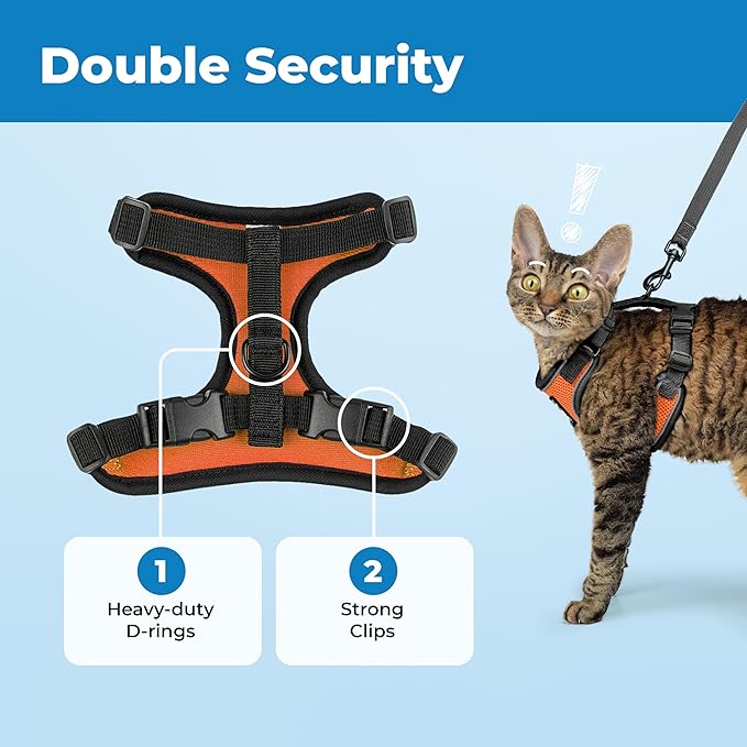 Voyager Escape-Proof Step-in Lock Cat Harness & 5ft Neoprene-Handle Leash Set All-Weather Mesh with Reflective Stitching for Small to Large Cats by Best Pet Supplies, Black Trim-Orange (327), XS