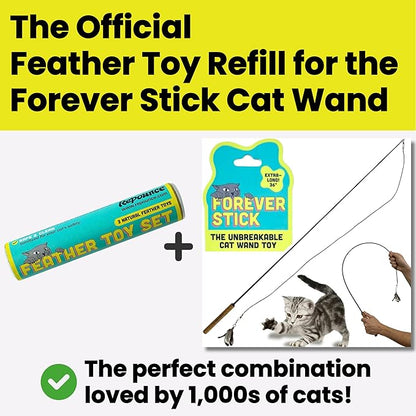 Feather Toys Replacements (3 Pc) - Cat Toys & Kitten Toys for Indoor Kittens, Set of Replacement Feather Attachments Extra Small and Durable, for Cat Wands, Natural and Safe