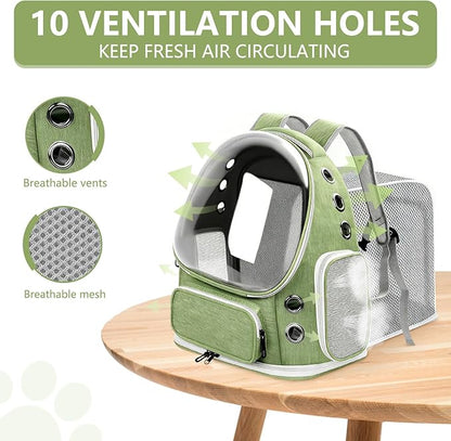 Expandable Cat Backpack Carrier, Breathable Cat Bubble Backpack for Kitty & Small Dog up to 18lbs, Large Space Cat Carrier Backpack, Foldable Airline Approved Carrier for Travel (Green)