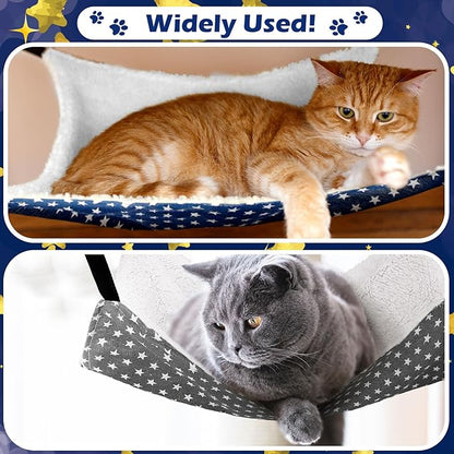 Jetec 2 Pack Cat Hammock for Cage, Catio Accessories Reversible Soft Cats Bed with Adjustable Straps and Hooks Double-Sided Linen and Fleece Hanging Hammock for Cats, Kitten(Pentagram,M)