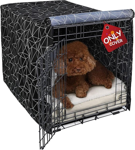 Explore Land Pattern Dog Crate Cover for 24 Inches Wire Cage, Heavy-Duty Polyester 1 2 3 Doors Standard Metal Pet Kennel Enclosure (Brief Polygonal)