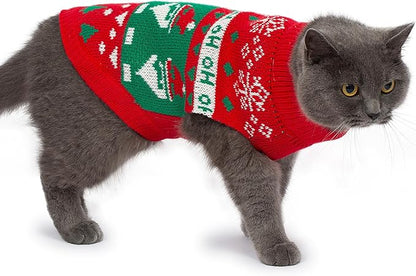 Stretchy Cat Christmas Sweater - 2 Packs Christmas Sweaters for Cats | Snug Winter-Ready Knit for Boy/Girl Cats & Kittens(Scarlet, Small)