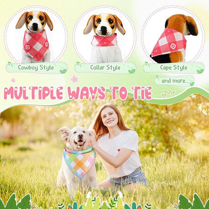 Sweetude 60 Pcs Spring Plaid Dog Bandanas Bulk Spring Pet Scarf Bibs Adjustable Washable Kerchief Seasonal Pet Costume Accessories Grooming Supplies for Small to Large Cats Dogs