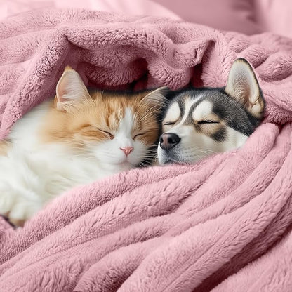 LINENLUX 1 Pack 3 Soft Dog Blanket Washable Warm Fleece Cat Blankets for Pet Puppy Fluffy Calming Flannel Pink Large