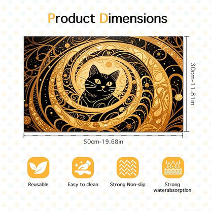 Cat Feedings Mats 20x12 inch Golden Cat Print Pet Bowl Placemat Non Slip Mat for Cats Food and Water Indoor Kitty Feeding Station Elegant Cats Meal Mat for Small Pets Kitchen Floor Use