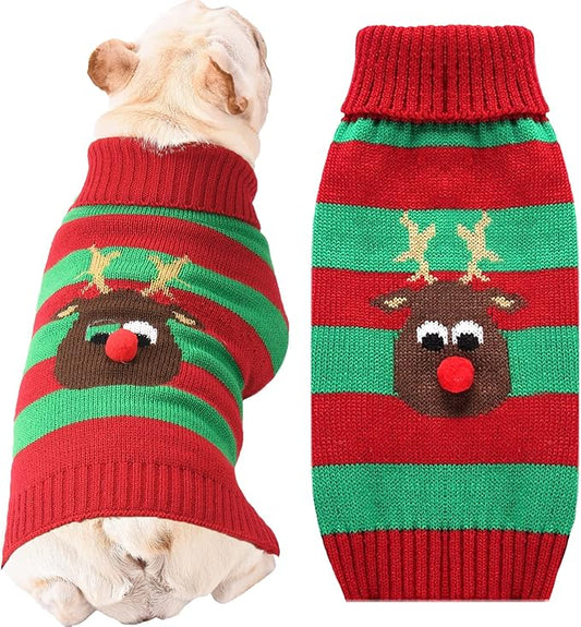 Dog Cat Christmas Sweater Boy Girl Ugly Reindeer Xmas Pet Clothes Holiday Puppy Costume New Year Gifts for Small Medium Large Dogs Outfits (XL, Red Green Stripe Reindeer)