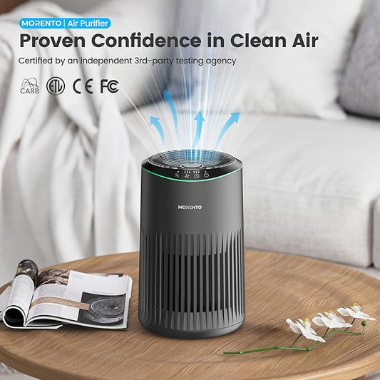 Air Purifiers for Bedroom Home for Smoke Pet Dander Odors, Air Purifier with Sleep Mode Small Air Purifier with Fragrance Sponge for Bedroom Office, Blue Ambient Light, 23dB Quiet, 2 Pack Grey