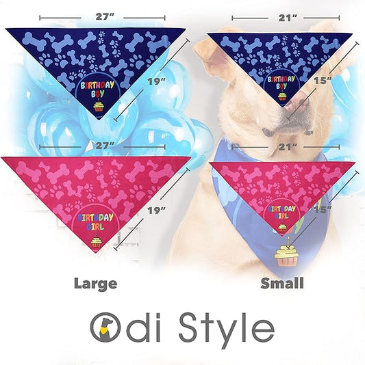 Dog Birthday Bandana - 2 Pack Boy Girl Bandanas for Dogs Puppy Birthday Party Decorations, Small
