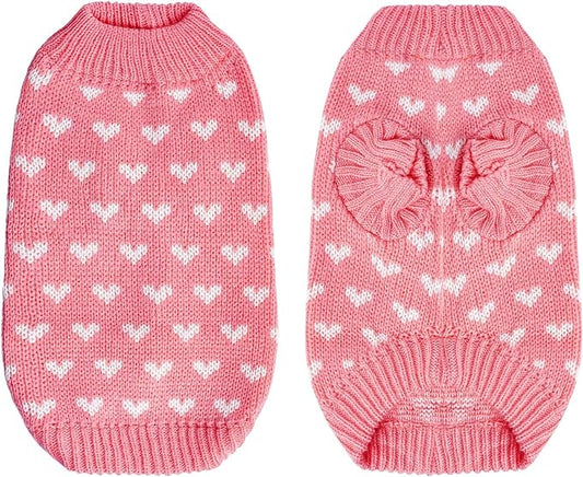 Dxhycc Dog Knitted Sweater Dog Heart Sweater Puppy Sweater Warm Soft Pet Holiday Clothes for Large Cats and Dogs (Pink, L)