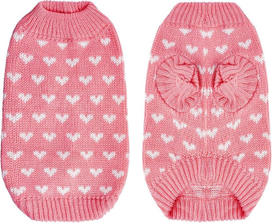 Dxhycc Dog Knitted Sweater Dog Heart Sweater Puppy Sweater Warm Soft Pet Holiday Clothes for Medium Cats and Dogs (Pink, M)