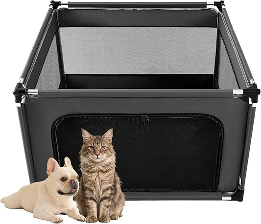EHEYCIGA 42x42x26 Inches Puppy Playpen Without Top Cover for Dogs & Cats Indoor or Outdoor - Dog Playpen with Door, Dog Fence for Small Animal with Heavy-Duty Oxford & Steel Frame, Dark Grey