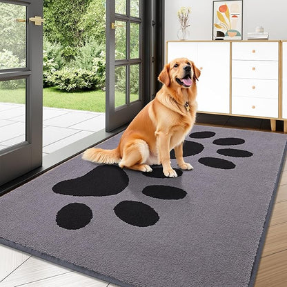 Buganda Dog Door Mat for Muddy Paws, Absorbent Dirt Trapper Washable Indoor Doormats, Non Slip Low-Profile Mud Mat for Dogs, Front Entrance Doormat for Inside Floor (47x32 Inches, Grey)