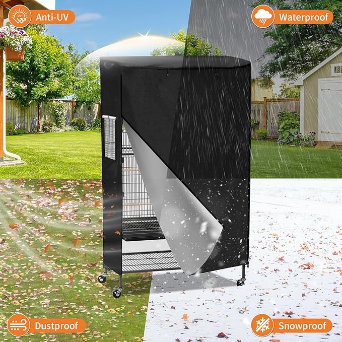 Roasivi Universal Large Birdcage Cover Black Out and Breathable Cages Cover for Parrots and Other Small Animals Durable Waterproofing Washable Material 36" L x 25" W x 48" H Black