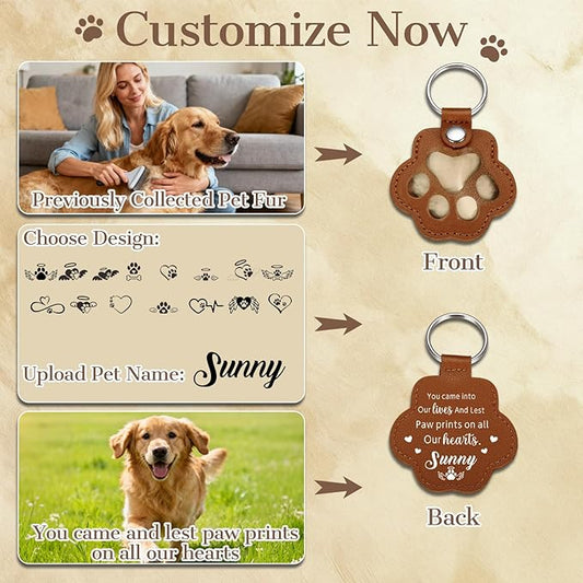 Eunigem Personalized Pet Hair Keychain for Dogs Cats-Custom Paw Keychains for Dog Hair-Shaped Leather Keychain,Pet Memorial Gifts Remembrance Accessory Refillable Keepsake for Bag or Key (Color-5)