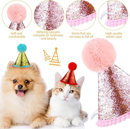 4 Pieces Dog Birthday Hat for Pets Christmas Party Decoration Accessories Pet Headband Hats Charms Grooming Accessories (Red, Pink, Gold, Blue,Fresh Style)