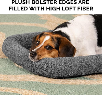 Furhaven Dog Bed for Large/Medium Dogs, 100% Washable, Sized to Fit Crates - Sherpa Fleece Bolster Crate Pad - Gray, Large