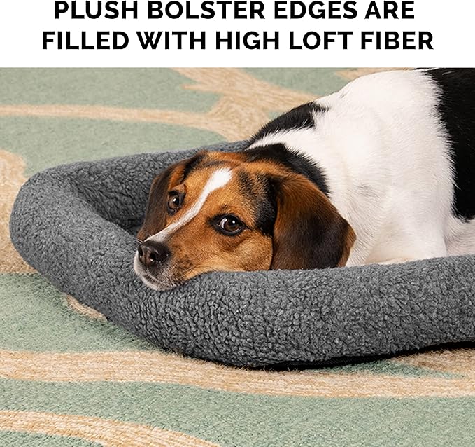 Furhaven Dog Bed for Medium/Small Dogs & Indoor Cats, 100% Washable, Sized to Fit Crates - Sherpa Fleece Bolster Crate Pad - Gray, Medium