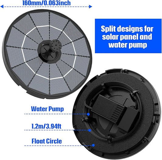 AISITIN DIY Solar Fountain Pump for Water Feature with 3.9ft Cord, Solar Bird Bath Fountain with 6 Nozzles, Solar Powered Water Floating Fountain for Bird Bath, Garden, Ponds Fish Tank, Outdoor