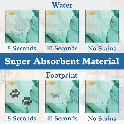 Green Marble Pet Feeding Mat for Floors–Christmas Stocking Absorbent Quick Dry Dog Cat Bowl Mat for Food and Water, Non Slip Waterproof Base, Mess-Free Feeding Accessories 16"x24"