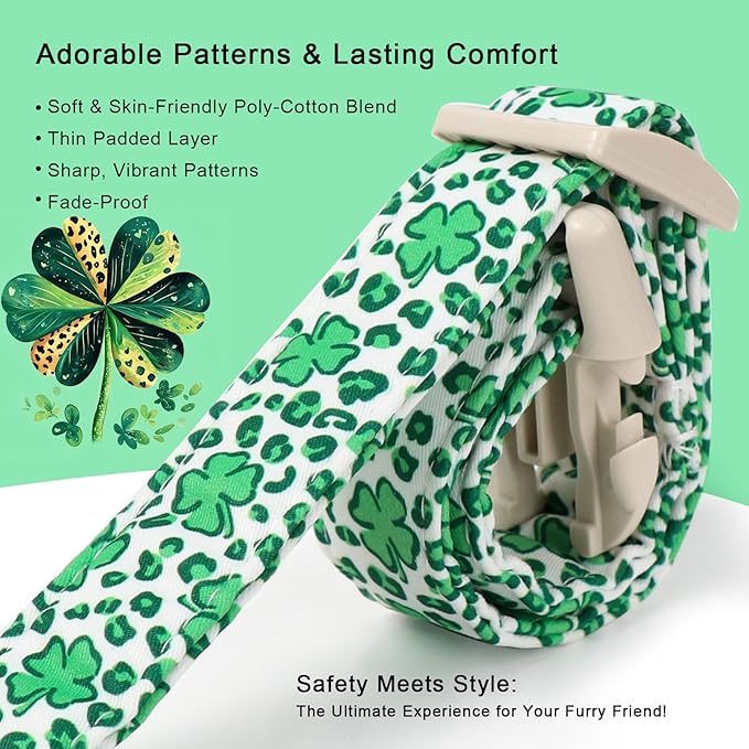 St Patricks Day Dog Collar for Small Dogs - Leopard Lucky Clover Dog Collars, Lightweight Adjustable Irish Green Festival Shamrock Dogs Collars with Quick Release Buckle S