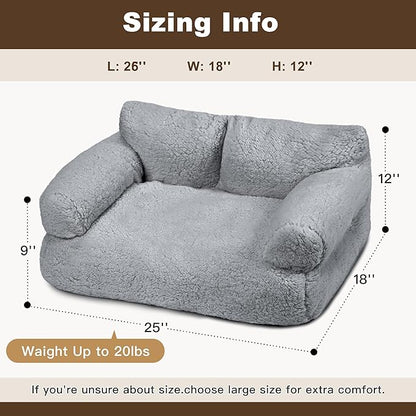 Large Cat Beds for Indoor Cats, Dog Couch Bed, Cute Cat Couch Sofas for Less 20lbs Kitten Puppy, Small Dog Sofas & Chairs with Removable Washable Cover, Soft Warm Pet Furniture, Pale Gray