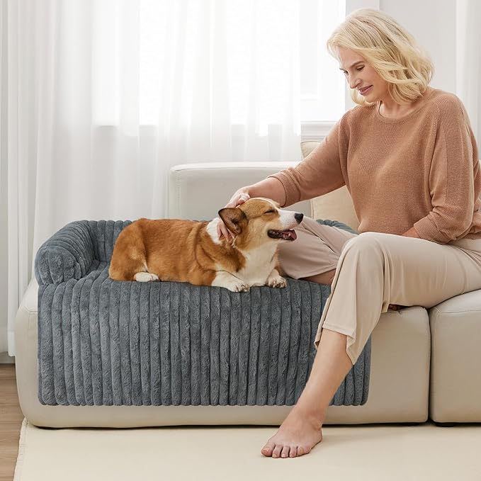 Wn's Day Luxurious Dog Couch Bed, Washable Calming Dog Couch Cover, Removable Couch Protector for Dogs, Waterproof Sofa Bed, Pet Bed Mats for Couch, Pet Couch Covers for Sofa(Grey, L)