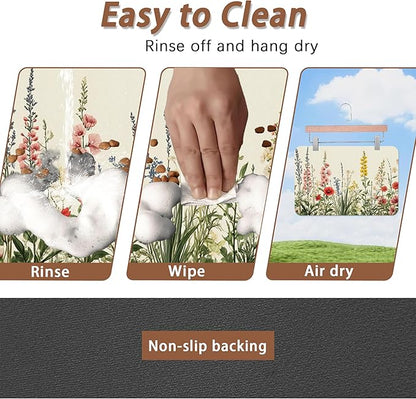 Vintage Flower Botanical Garden Dog Cat Food Mat,Absorbent Pet Feeding Mat for Food and Water,Non-Slip Dog Bowl Mats Floor Protector 12"x20"