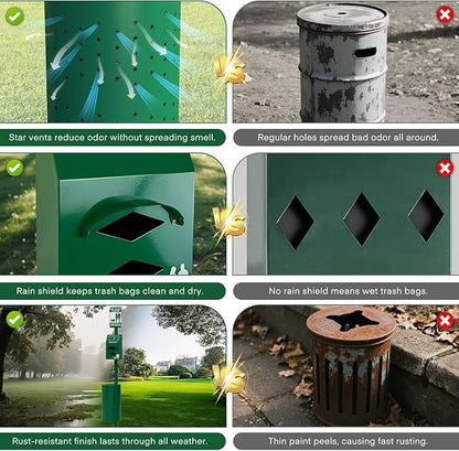 Dog Waste Station - Durable Dog Poop Trash Can Outside with 10-Gallon Capacity, Poop Bag Dispenser, and Convenient Lid, Pet Waste Station for Easy Clean-Up in Parks, Yards, and Public Spaces