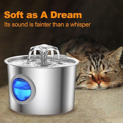Cat Water Fountain Advanced 304 Stainless Steel 2.2L/74oz with Detachable Tank, Easy to Clean, Automatic Pet Fountain Quiet Cats Water Dispenser, Dogs (74oz Flower Style Cat Fountain + 3 Filters)