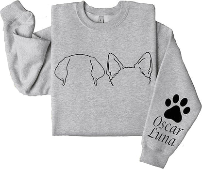 Custom Dog Mom Shirt for Women Pet Ears Sweatshirt with Name Unique Puppy Line Art Cute Dad Hoodie for DogDad Owner Lover