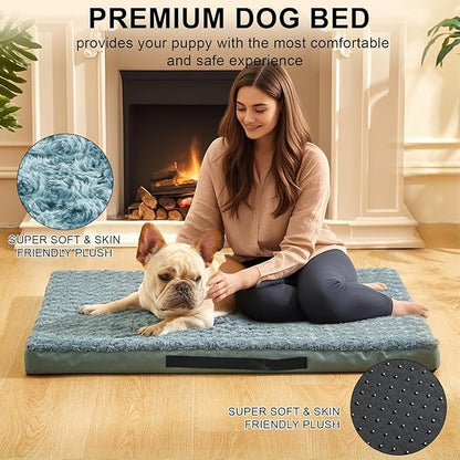 Orthopedic Dog Beds for Crate with Removable Washable Cover Egg-Crate Foam Pet Pad Mat with Anti-Slip Bottom,Waterproof Dog Beds Small Medium Sized，30x20 Inch