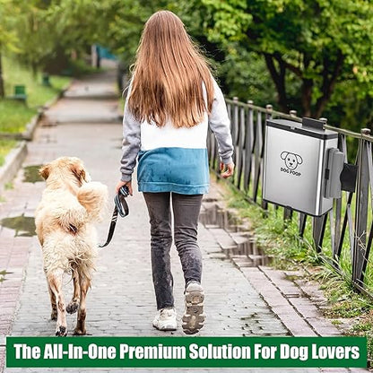 Dog Poop Trash Can Outside, 2.1 Gallon Dog Waste Container with Trash Bag Dispenser, Outdoor Pet Poop Bucket with Lid, Black Hanging Waste Container with Bags for Fence, Garbage, CounterTop