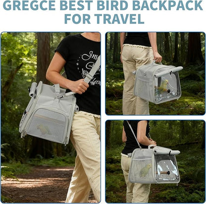 Small Bird Carrier Bag, Portable Travel Parrot Parakeet Carrier Cage with Perch and Easy Clean Tray, Lightweight Bird Backpack for Vet Visit Shopping and Outdoor Adventure