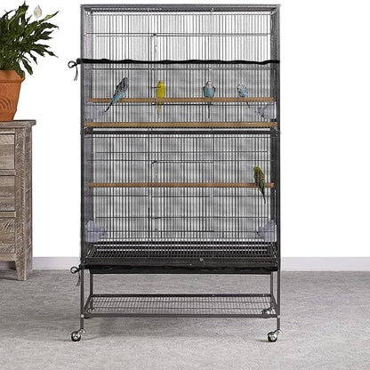 Large Bird Cage Seed Catcher 31 x 118 inches Adjustable Bird Cage Net Cover Black Bird Cage Cover Elastic Band Mesh Cage Cover Skirt Nylon Mesh for Parakeet Parrot Cages