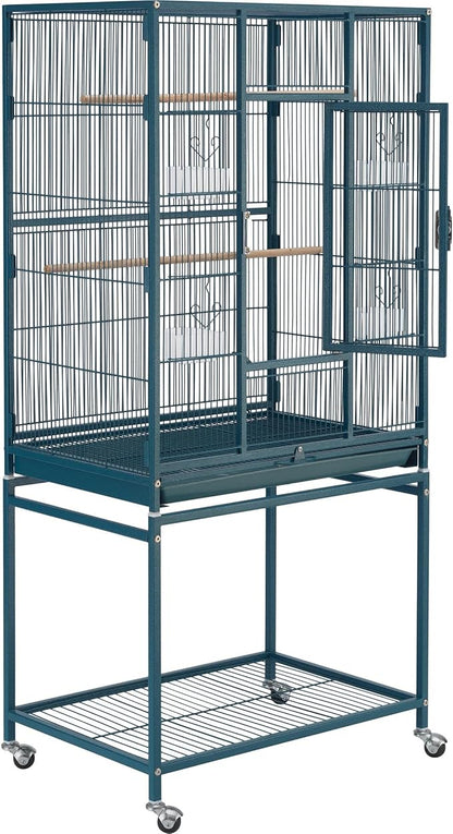 Topeakmart 54'' H Large Bird Cage Parrot Cage w/Stand Bird Cage for Conures Parakeets Cockatiels Canary Budgies Quaker Lovebird, Navy Blue