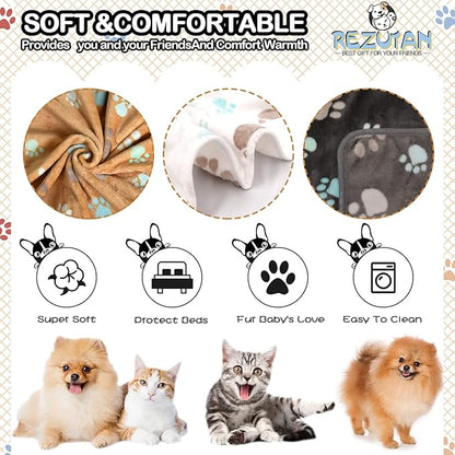 Rezutan Small Dog Blankets 3 Pack for Pet Cat Soft Fuzzy Washable Puppy Blankets, Reversible Paw Print Suitable for Dog Kennels & Beds Sofas Gifts Puppy Essentials, 23x16 inch
