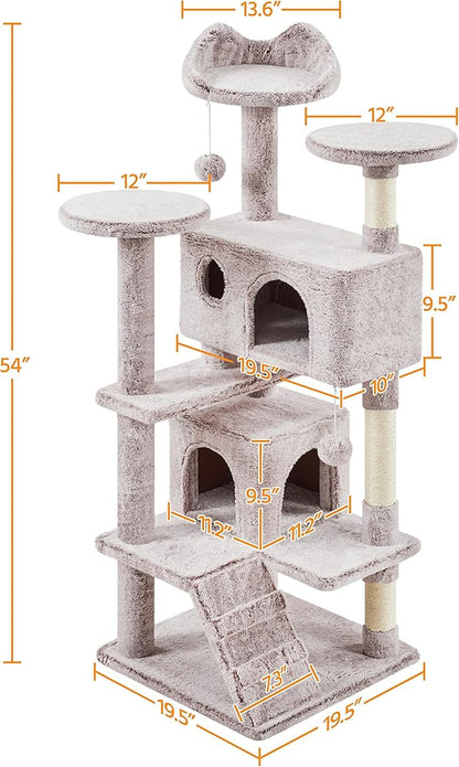 Yaheetech 54in Cat Tree, Cat Tower with Double Condo, Sisal Scratching Posts, and Dangling Balls, Pet Furniture Kitten Play House