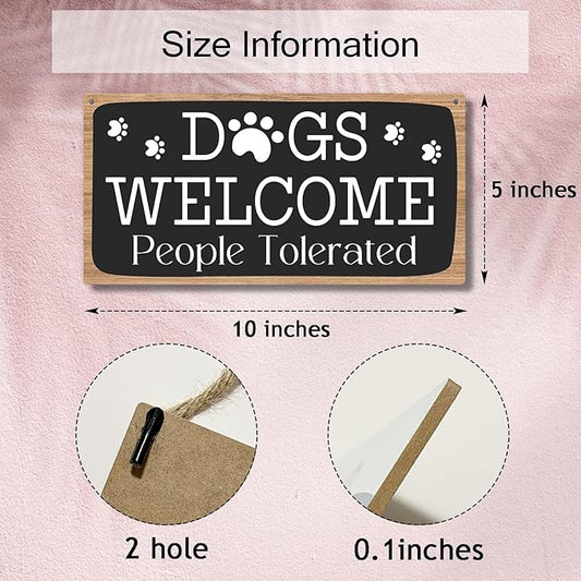 Dog Welcome People Tolerated Dog Lover Rustic Wooden Hanging Sign Decor, Front Door Wall Decor Sign Wood Plaque for Farmhouse Garden Home Porch Entryway, Pet Paw Hanging Wall Art Gift (1 pack)-11