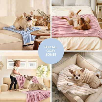 LINENLUX 1 Pack 3 Soft Dog Blanket Washable Warm Fleece Cat Blankets for Pet Puppy Fluffy Calming Flannel Pink/White/Blue Small