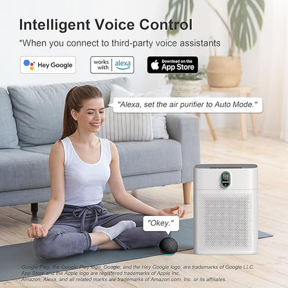 MORENTO Air Purifier for Home Large Room Bedroom Up to 1076 ft², Wi-Fi and Alexa Control, PM2.5 Air Quality Monitor, Auto Mode, HEPA Filter Removes Dust, Pollen, Smoke 1 Pack, White