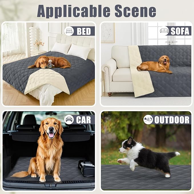 Smiry Waterproof Dog Bed Cover Blanket 40x70, Soft Reversible Pet Blanket, Washable Leakproof Cats Dogs Couch Cover for Sofa, Couch, Furniture, Dark Grey/Beige