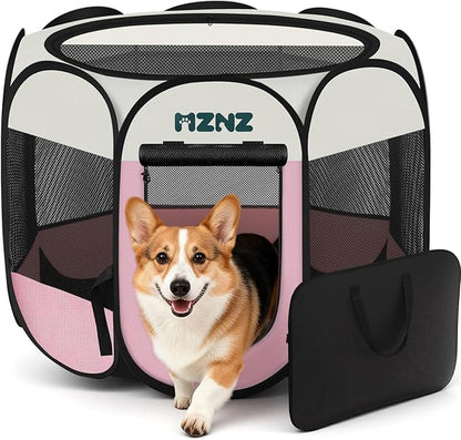 Dog Playpen, Portable Puppy Pet Crate Indoors for Small/Medium Dogs Cats Rabbits, Foldable Dog Cage Enclosure for Outdoor, Pop Up Dogs Tent Kennel with Carrying Case, Pink