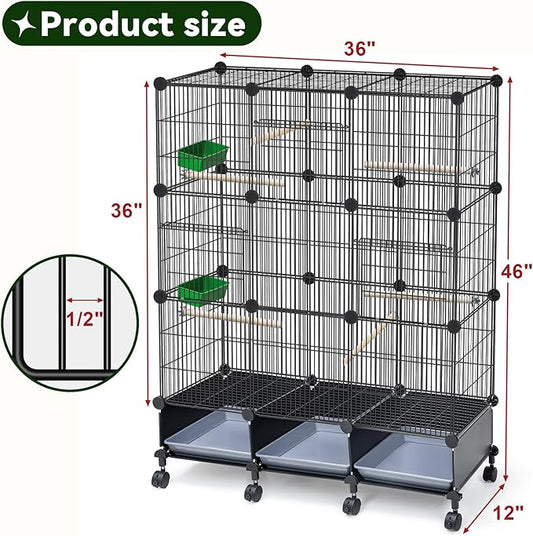 Encrypted Bird Cage (46" x 36" x 12"), with Wooden Perches, Metal Parakeet Cage with Slide-Out Tray, Water Bottle&Feeder, Bird Cages for Parrot,Parakeets,Cockatiel,Small Mid-Sized Birds