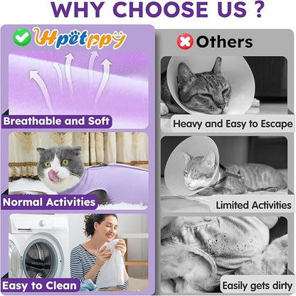 Cat Recovery Suit for Abdominal Wounds or Skin Diseases,Kitten Onesie for Cats After Surgery Wear Surgical Spay Suit for Female Cats Kitten Cone of Shame Alternative-Purple(S)