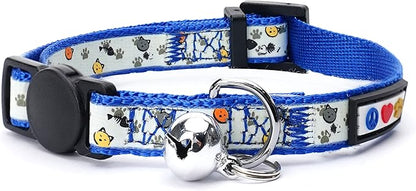 Pawtitas Glow in The Dark Cat Collar with Breakaway Safety Buckle & Bell Adjustable Kitten Collar, Blue